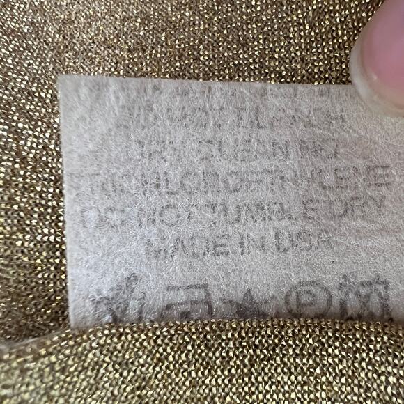 VINTAGE Jill Stuart Metallic Gold Blouse Knit Tie-Neck Long Sleeve Size Small S - Picture 10 of 11